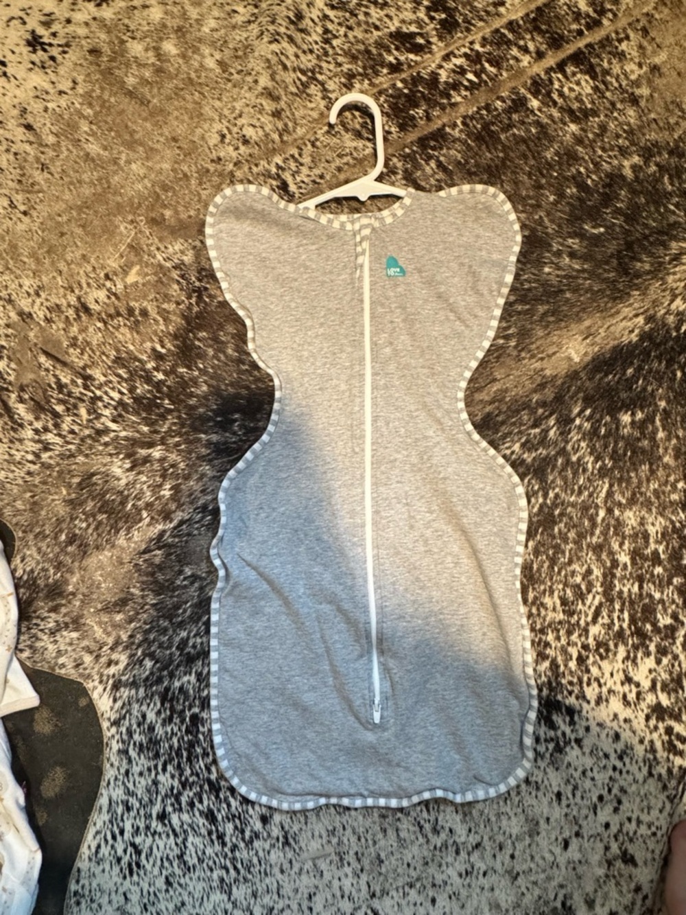 Love to dream Heather Gray Sleep Sack with Teal Heart Logo